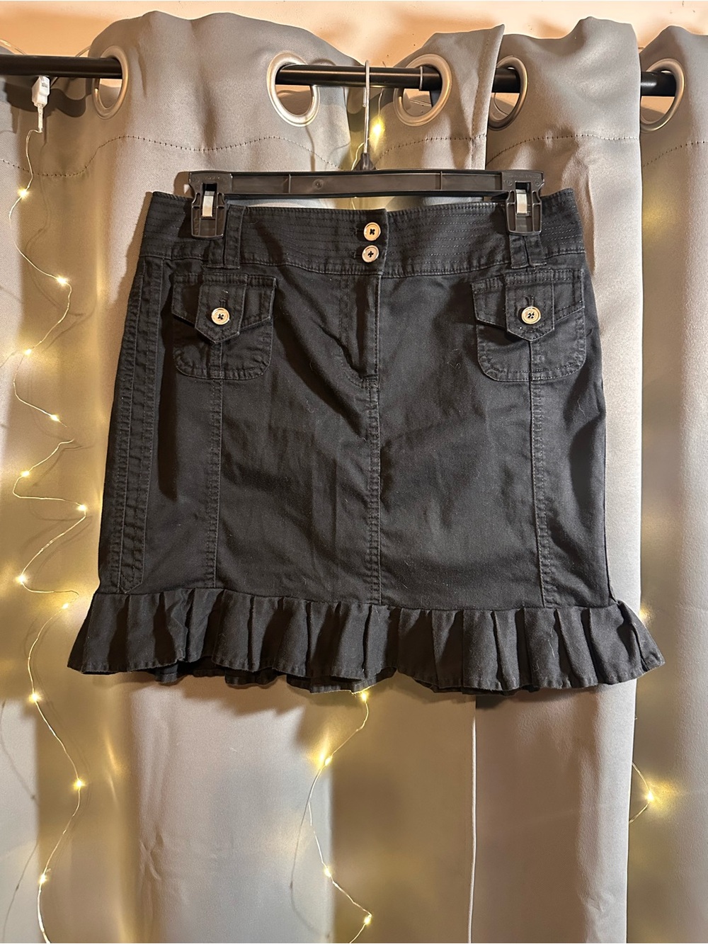 White House Black Market Black Ruffle-Hem Utility Mini Skirt